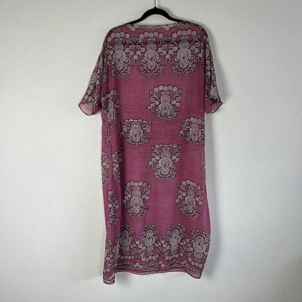 Floryday Slip On Oversize Kaftan Dress Pink Sheer Boho flowy Swimsuit Cover M/L